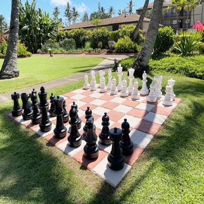 Chess House Giant Set Premium Pieces 25 inch King - Black and White - Complete with 32 Pieces - All Weather Indoor Outdoor - Home Park Resort Campground - Weightable - E060