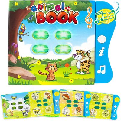 Animal Sound Book for Toddlers 1-3, Interactive Learning Toy with 90+ Sounds, 32 Animals, 8 Pages, 4 Activities, Light-Up Buttons, Educational Baby Book Gift for 1 2 3 Year Old Boys Girls