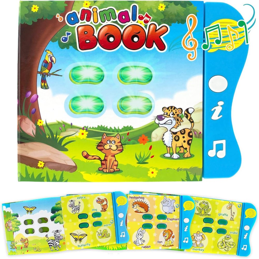 Animal Sound Book for Toddlers 1-3, Interactive Learning Toy with 90+ Sounds, 32 Animals, 8 Pages, 4 Activities, Light-Up Buttons, Educational Baby Book Gift for 1 2 3 Year Old Boys Girls
