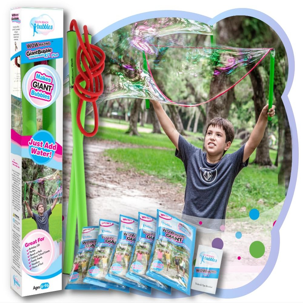 WOWMAZING Giant Bubbles Kit Plus Big Bubbles for Kids with a Large Bubble Wand and Bubble Mix (Makes 1.5 Gallon)