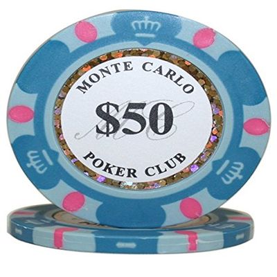 50 pcs Monte Carlo Poker Club 3-Tone Clay Composite 14 Gram Heavy Poker Chips by MRC (Teal $50)