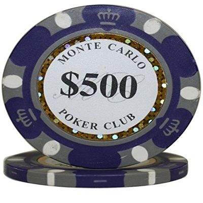 50 pcs Monte Carlo Poker Club 3-Tone Clay Composite 14 Gram Heavy Poker Chips by MRC (Purple $500)