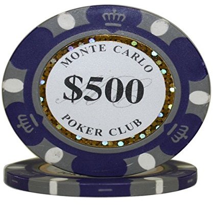 50 pcs Monte Carlo Poker Club 3-Tone Clay Composite 14 Gram Heavy Poker Chips by MRC (Purple $500)