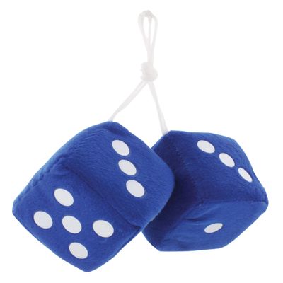 United Pacific C5038B 3x 3 Classic Hanging Fuzzy Dice, Soft & Fuzzy Hanging Mirror Dice, Decorative Hanging Fuzzy Dice Blue/White Dots ONE Pair