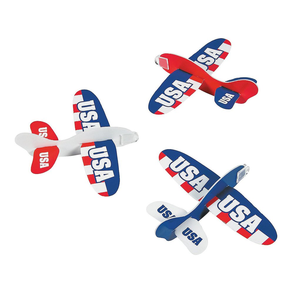 Fun Express USA Foam Gliders, 6.5"x5.5" - Fun, Lightweight Flying Toys for Fourth of July Celebrations Perfect for Parties & Outdoor Fun - Bulk 48 Pack