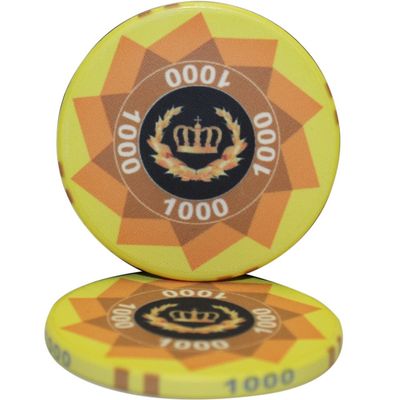Laurel Crown Ceramic Poker Chips by MRC- Pack of 50 (Yellow $1000)