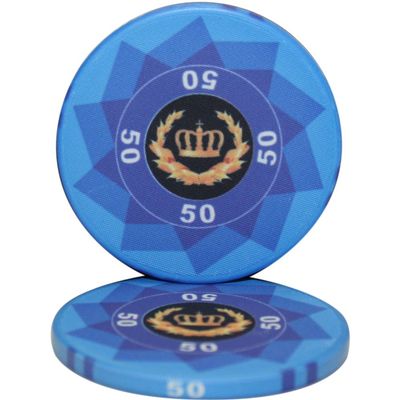 Laurel Crown Ceramic Poker Chips by MRC- Pack of 50 (Light Blue $50)