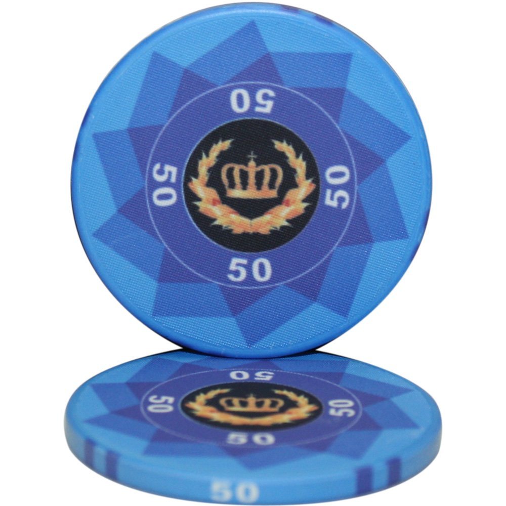 Laurel Crown Ceramic Poker Chips by MRC- Pack of 50 (Light Blue $50)