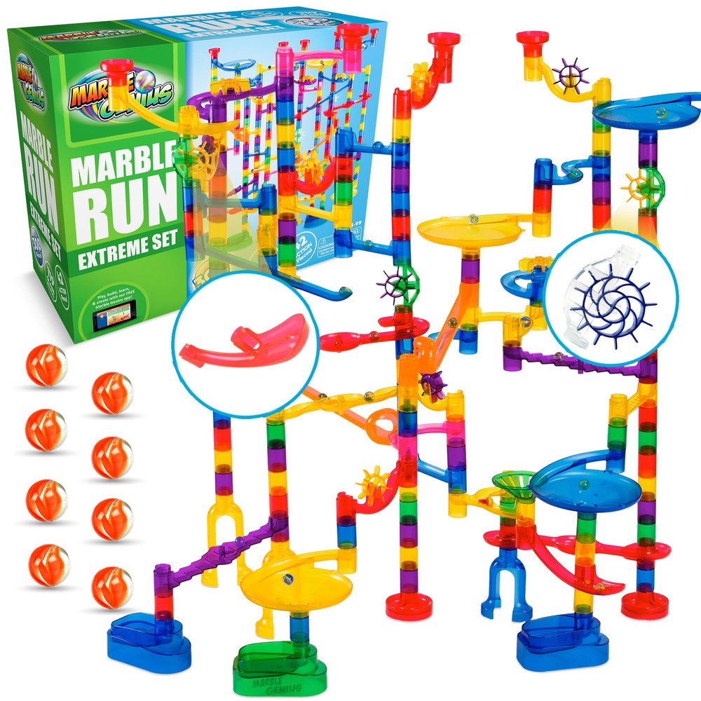 Marble Genius Marble Run Extreme Set, STEM Toys & Maze Construction Building - 300 Translucent Track Pieces & Glass Marbles for Family, Kids Toddlers Ages 4-8 - Fun Holiday Creative Gifts