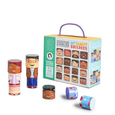 My Family Builders 32-Piece Multiracial Magnetic Family Play Set  Wooden Diversity Building Blocks for Kids  Multicultural Puzzles & SEL Toy for Toddlers & Children