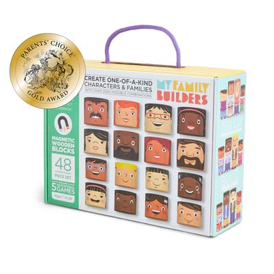 My Family Builders 48-Piece Multiracial Family Play Set Magnetic Wooden Diversity Building Blocks for Kids Multicultural Puzzles, SEL Toy for Ages 1+