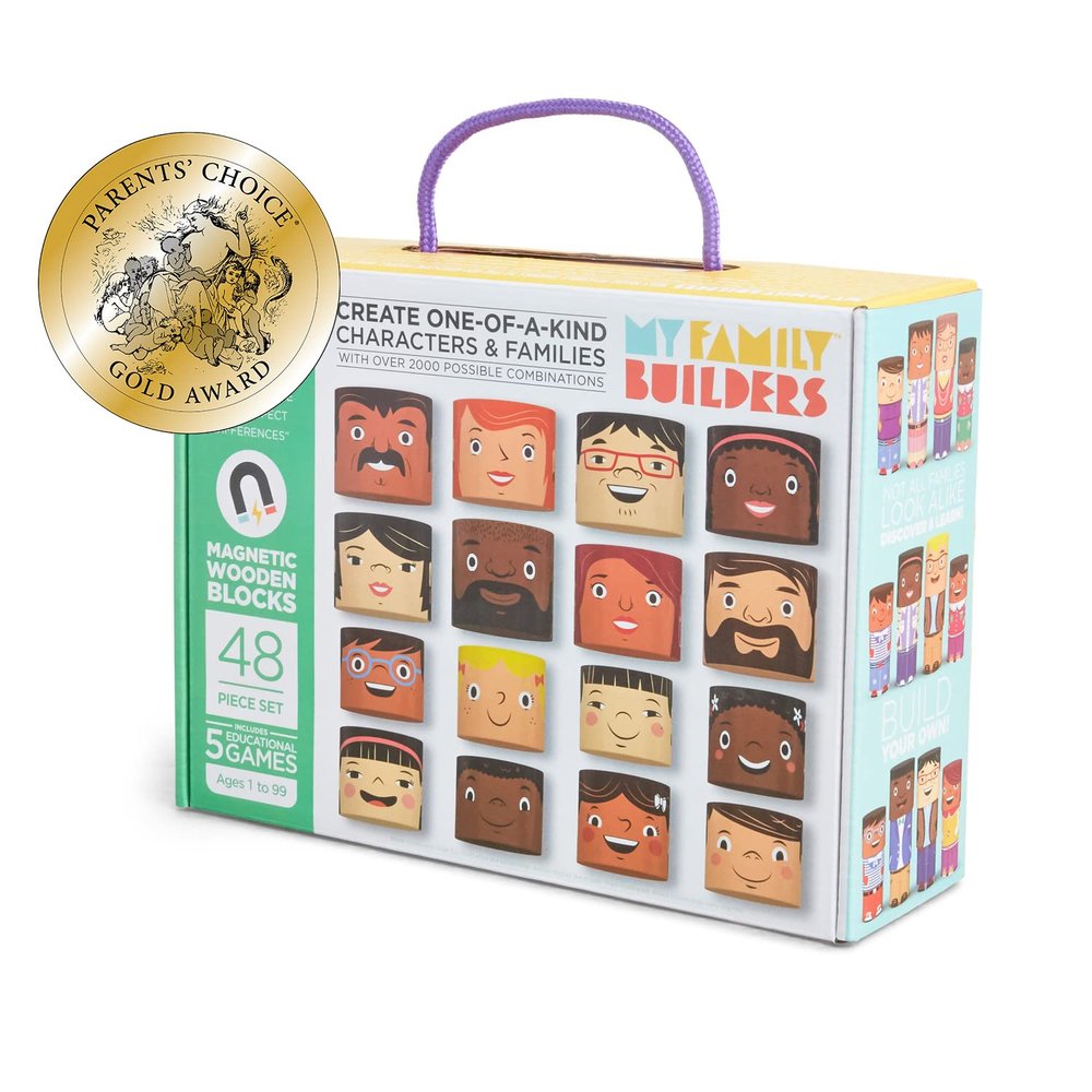 My Family Builders 48-Piece Multiracial Family Play Set  Magnetic Wooden Diversity Building Blocks for Kids  Multicultural Puzzles, SEL Toy for Ages 1+