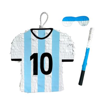 APINATA4U 17.5" Soccer Jersey Large Pinata  White & Blue Party Decoration | Soccer-Themed Birthday Supplies with Stick & Blindfold | Fun Futbol Sports Ball Hanging Pinata Game
