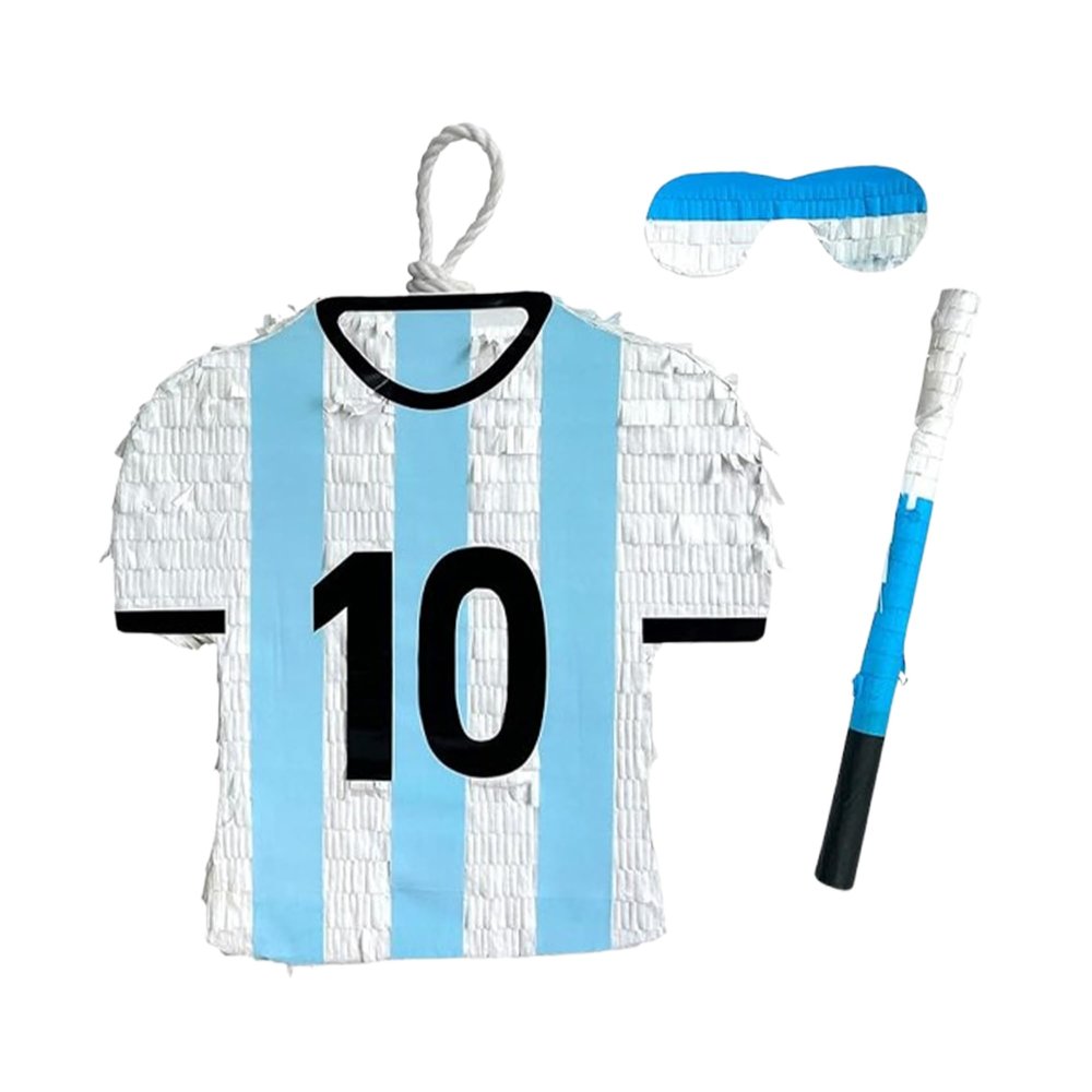 APINATA4U 17.5" Soccer Jersey Large Pinata White & Blue Party Decoration | Soccer-Themed Birthday Supplies with Stick & Blindfold | Fun Futbol Sports Ball Hanging Pinata Game