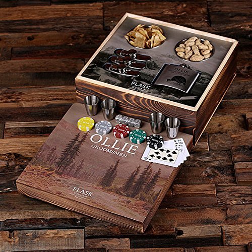 Flasks with Personalized Poker Chips, Cards, Dice Gambling Gift Sets _Hunter_Large