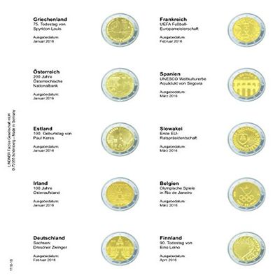 Lindner 1118-18 Vordruckblatt fr 2 Euro-Gedenkmnzen: Griechenland Januar 2016 bis Finnland April 2016