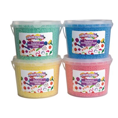 Colorations IncredibleFoam Dough, 4 Colors, 3 1/2 ounces each, Plastic Tubs for Storage, Foam Modeling Dough for Kids, Mess Free Dough, Sensory Modeling Dough, Non Drying for Reshaping, Non Toxic