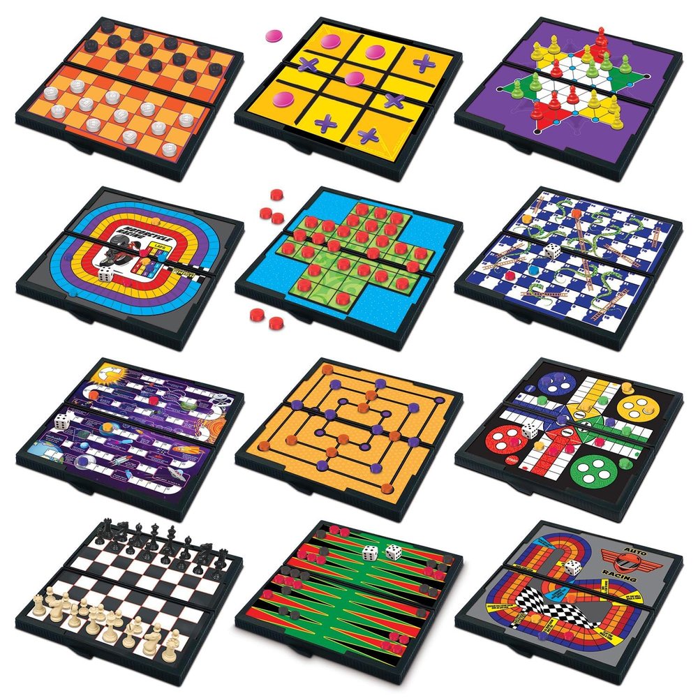 Gamie Magnetic Board Travel Games for Kids, Includes 12 Retro Fun Games - 5" Compact Design, Individually Boxed Travel Essentials for Kids Road Trip/Airplane/Camping, Stocking Stuffers for All Ages