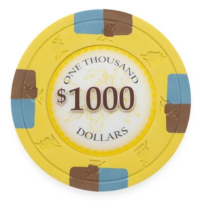 Claysmith Gaming Pack of 50 Poker Knights Poker Chips, Heavyweight 13.5-gram Clay Composite (1,000 Yellow)