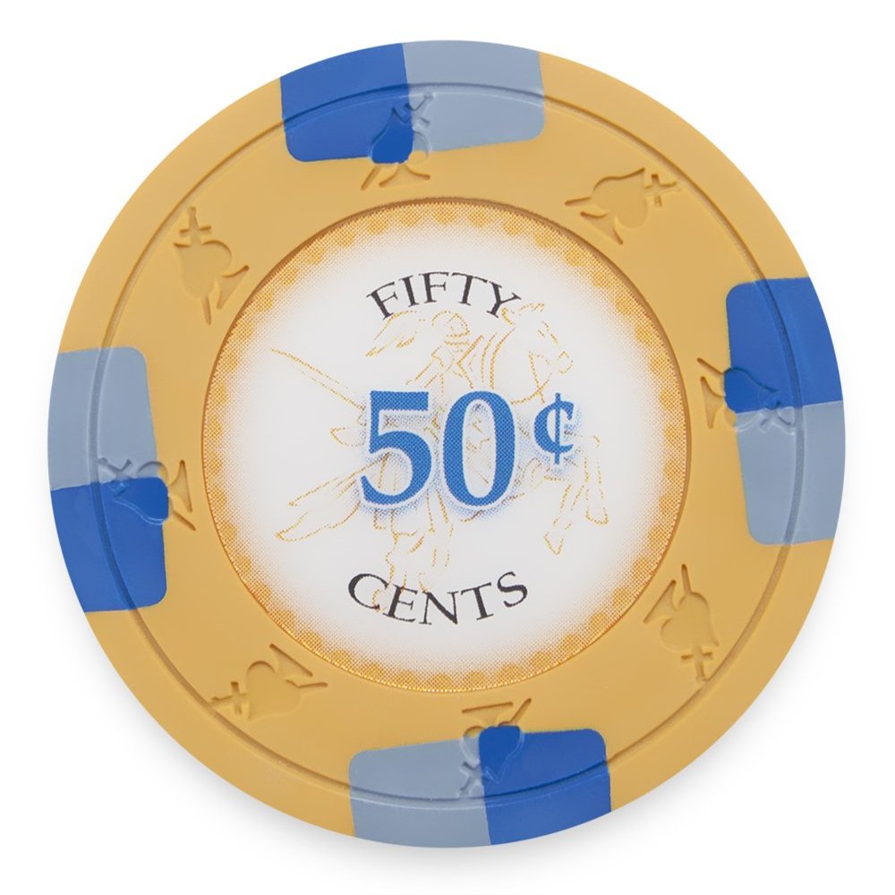 Claysmith Gaming Pack of 50 Poker Knights Poker Chips, Heavyweight 13.5-gram Clay Composite (0.50 Orange)