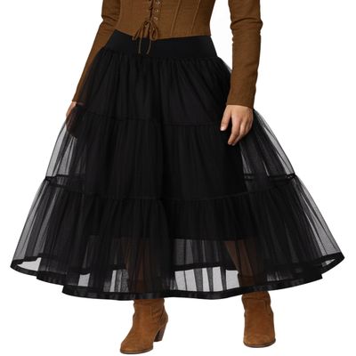 GRACE KARIN Women's A Line Floor Length Underskirt Petticoats Slips (M,Black)