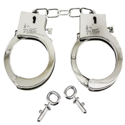 24 PAIR ( bulk lot ) ELECTRO PLATED SHINEY CHROME PLASTIC TOY PLASTIC HANDCUFFS WITH KEYS