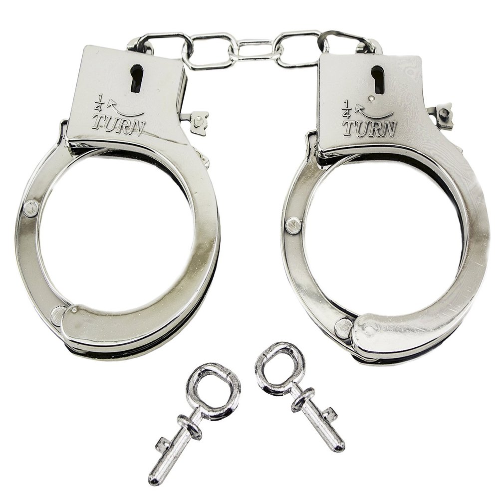 24 PAIR ( bulk lot ) ELECTRO PLATED SHINEY CHROME PLASTIC TOY PLASTIC HANDCUFFS WITH KEYS