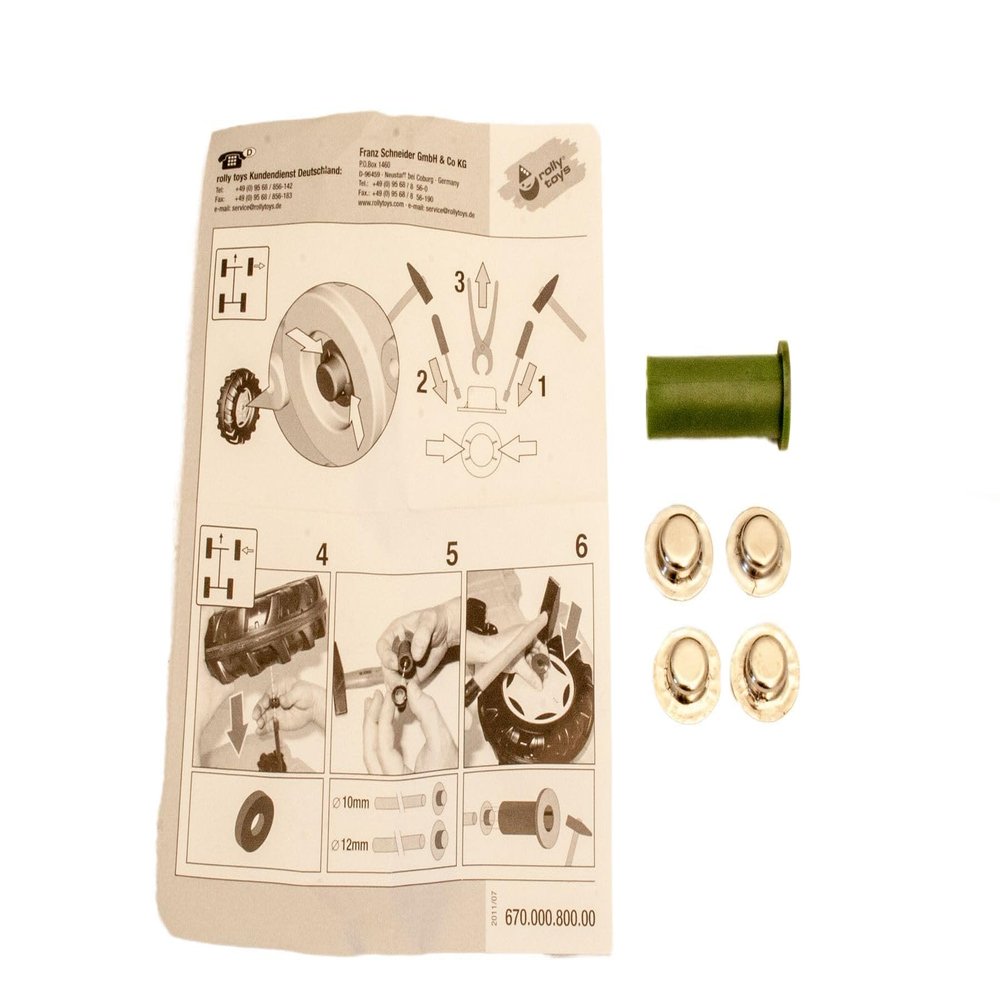 Rolly Toys Replacement Parts Set, Bag with 4 Hat Caps 12 mm and Mounting Aid, Accessories for Rolly Toys X100200120000, Green