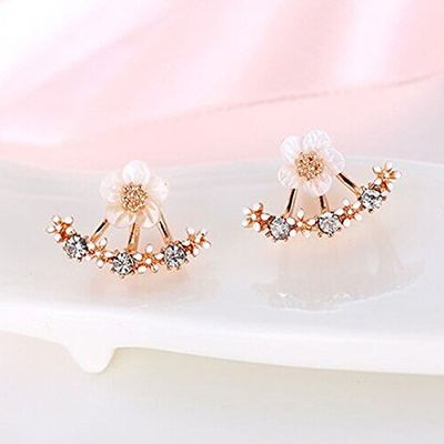 Gold/Silver Crystal Flower Ear Piercing Stud Earrings