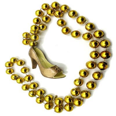 Golden Slipper Mardi Gras Bead Necklace Fleur de Lis New Orleans Shoes