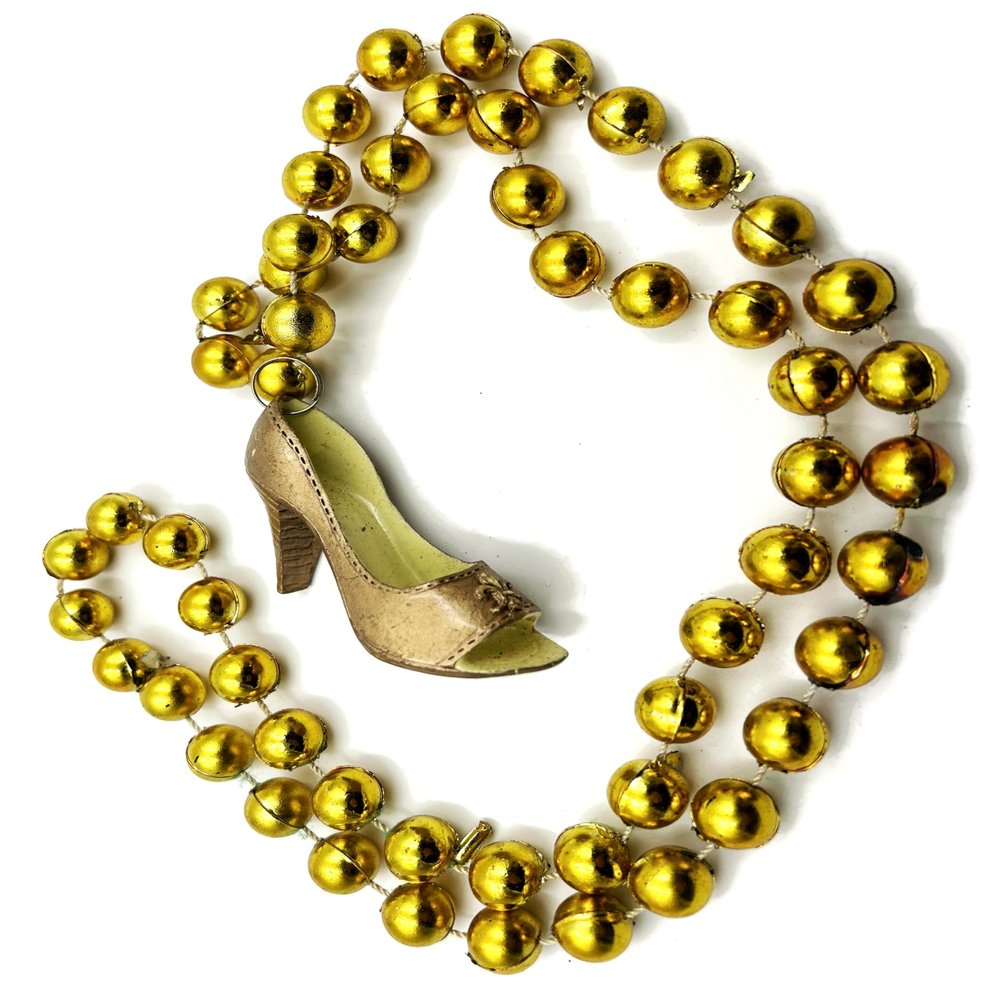 Golden Slipper Mardi Gras Bead Necklace Fleur de Lis New Orleans Shoes