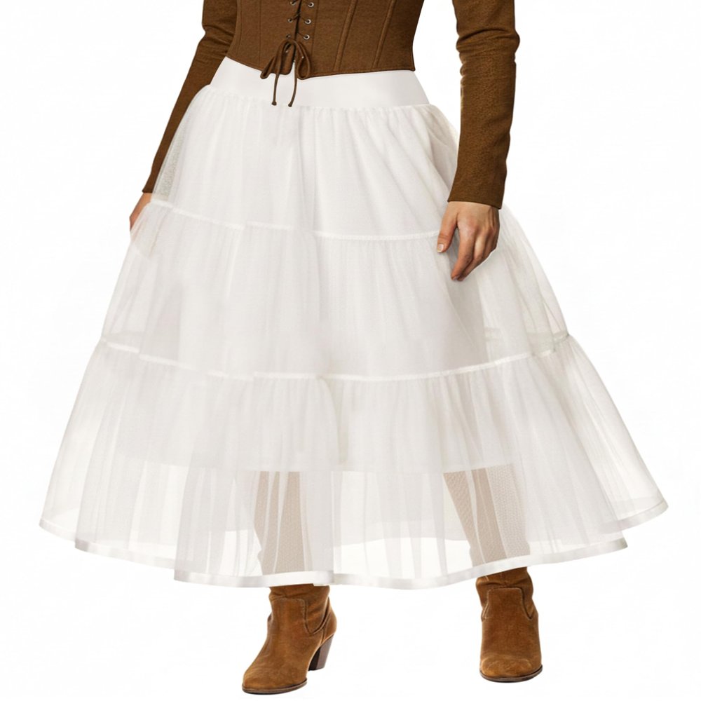 GRACE KARIN Womens Long Cancan Skirts Petticoat A-line Princess Skirts (L,Ivory)