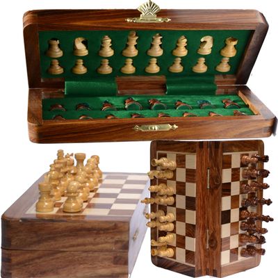 10x10 Chess Set on Sale - ChessBazar Chess Set with Bag - Folding Standard Magnetic Travel Chess Board Game Handmade in Fine Rosewood with Storage for Chessmen