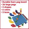edxeducation Geo Pegs and Peg Board Set - 36 Pegs in 3 Shapes and 6 Colors + 3 Laces - Ages 18m+ - Homeschool Supplies for Preschool Activities view 3