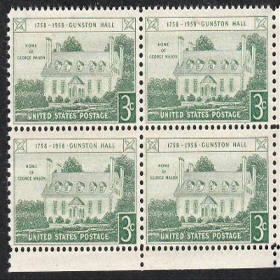 1958 4 X 3 Gunston Hall Postage Stamps Scott #1108