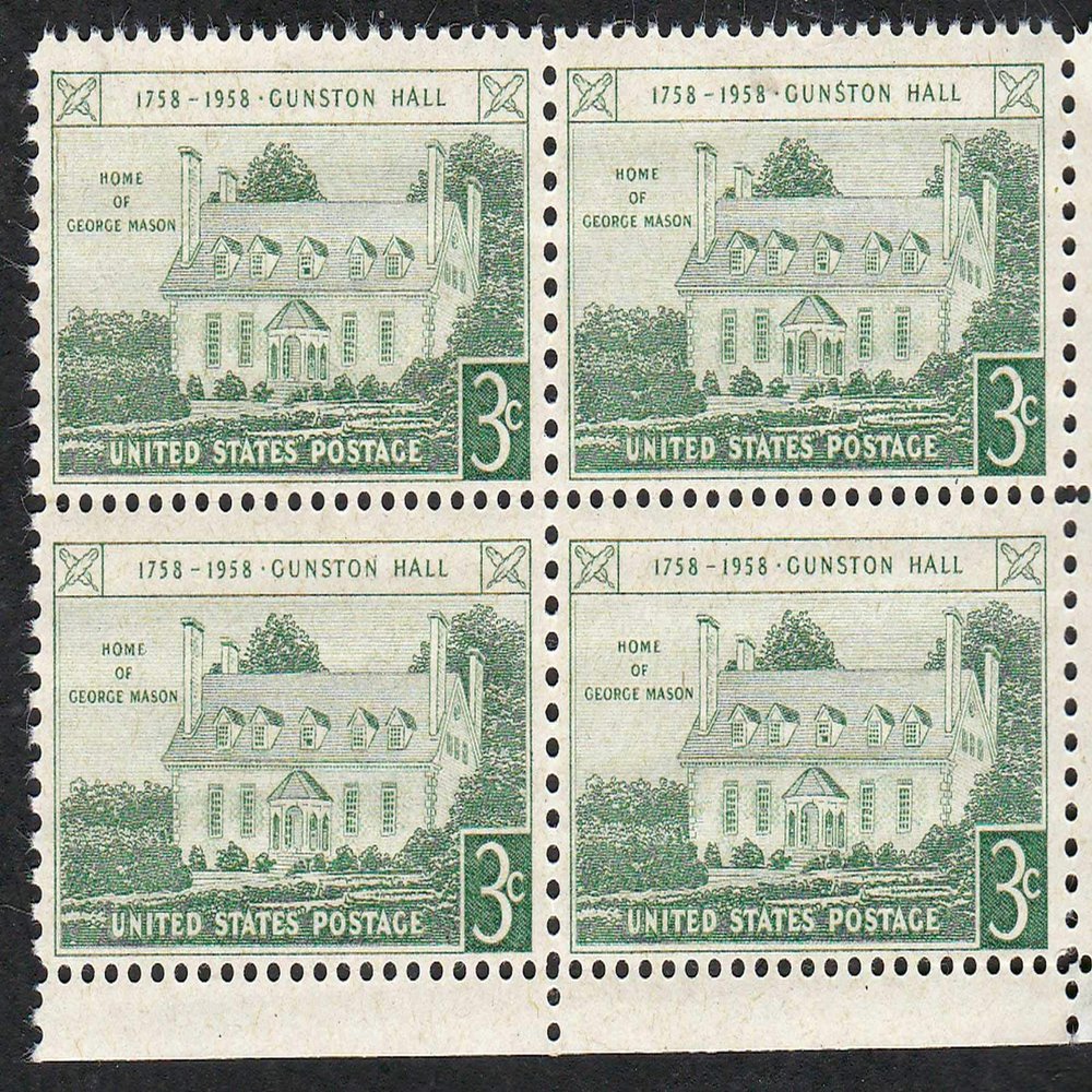 1958 4 X 3 Gunston Hall Postage Stamps Scott #1108