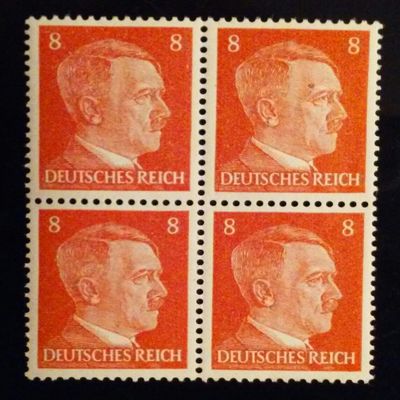 Hitler 8pf Block of 4 Mint Postage Stamps - Third Reich WWII