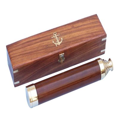 Hampton Nautical 3xglass-101 Deluxe Class Solid Brass-Wood Admiral's Spyglass Telescope 25" w/Rosewood Box-Nautical Decor