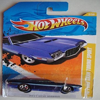 HOT WHEELS 2011 NEW MODELS BLUE '72 FORD GRAN TORINO SPORT 2/50 5 SPOKE