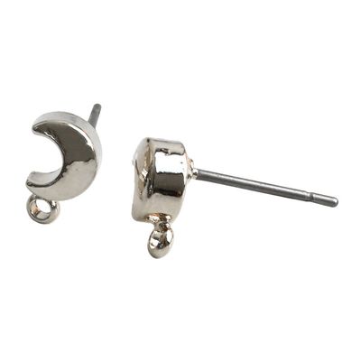 NBK KE979-S Titanium Post Earrings, No Catch, Moon, Set of 2, Silver