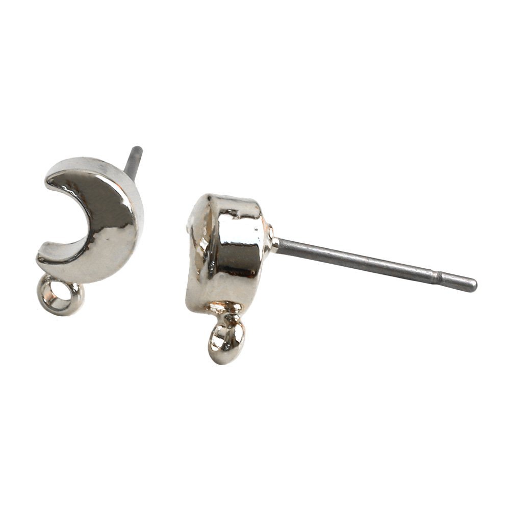 NBK KE979-S Titanium Post Earrings, No Catch, Moon, Set of 2, Silver