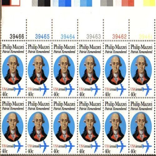 1980 PHILIP MAZZEI #C98 Airmail Plate Block of 12 x 40 cents US Postage Stamps by US Post Office Dept
