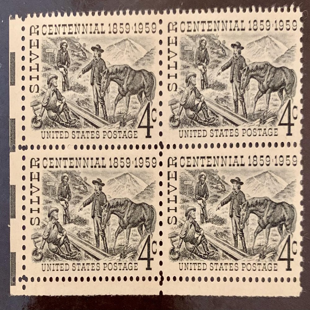 1959 4 X 4 Silver Centennial US Postage Stamp Scott #1130