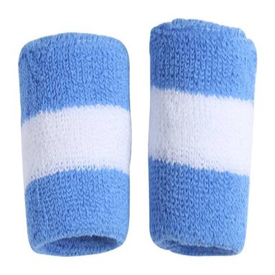2 Pair (4 pieces) 100% Terry Cloth Pair Wristbands, Stripe Sky