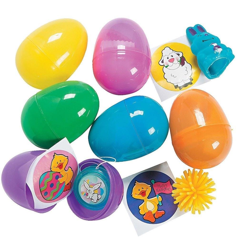 BestPysanky Set if 24 Bright Plastic Easter Egg with Toys 2.25 Inches