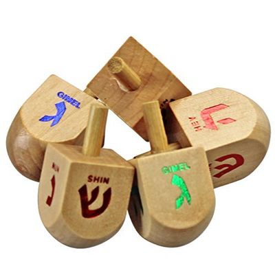 Natural Wood Chanukah Large Draydels - The Dreidel Game - (Instructions Included) by Judaica Mega Mall