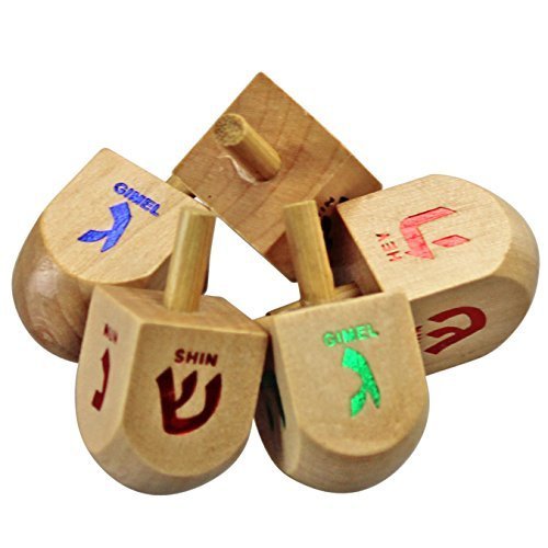 Natural Wood Chanukah Large Draydels - The Dreidel Game - (Instructions Included) by Judaica Mega Mall
