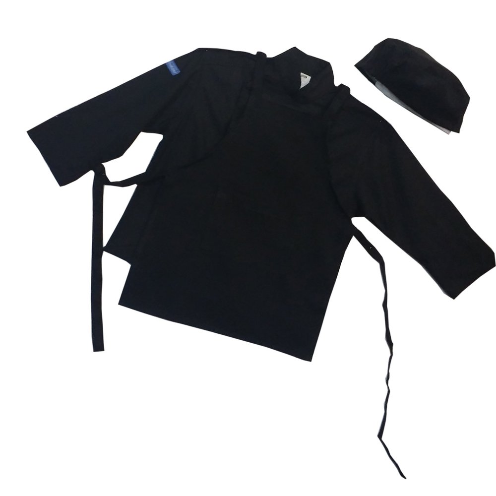 CHEFSKIN Jet Black Twill Children Chef Set: Jacket, Apron & Hat, Lightweight Soft Fully Adjustable all sizes (BABY-TODDLER (12-36 mos))