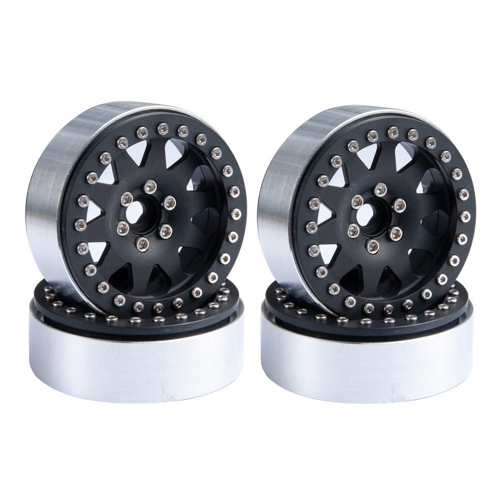 RCLIONS 2.2inch RC Beadlock Wheels Rims Aluminum Alloy for 1/10 Rock Crawler Car Axial Wraith -Pack of 4pcs (Black)