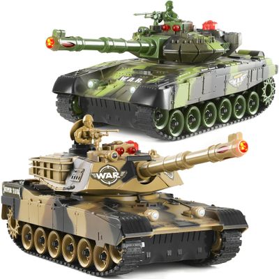 Haktoys 2-Pack RC Battle Tank Set  1:24 Scale Remote Control Military Fighting Tanks with Lights, Realistic Sounds & Life Indicators | Radio Control Army Toy for Kids & Adults